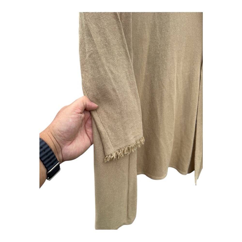 J Jill Cardigan Women's L Tan Open Front Linen Blend Fringe Sleeves Size Large - Picture 3 of 6